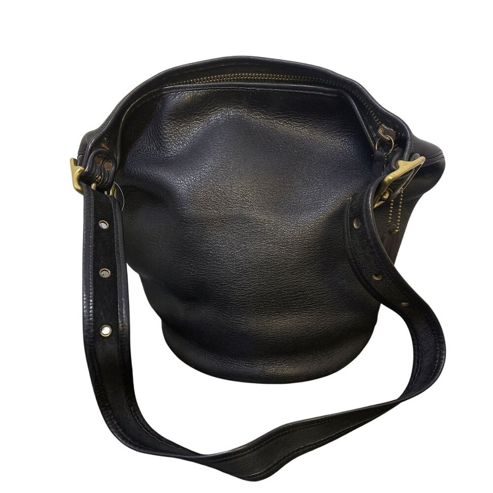 Vintage Coach Black Leather Hobo Bag With Adjustable Strap & Brass Hardware - Picture 1 of 16